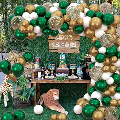 Dschungel Luftballon Girlande, 117 Stück Grün Weiß Gold Konfetti Latex Ballons, Safari Luftballons Geburtstag, Dinosaurier Party Deko für Junge Mädchen Baby Shower, Kindergeburtstag Deko, Hochzeit Dschungel Luftballon Girlande, 117 Stück Grün Weiß Gold Konfetti Latex Ballons, Safari Luftballons Geburtstag, Dinosaurier Party Deko für Junge Mädchen Baby Shower, Kindergeburtstag Deko, Hochzeit von HLEIUKT