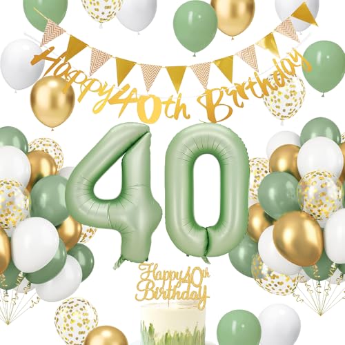 HLEIUKT Grüne Luftballons 40. Geburtstag Deko, Salbei Grün Deko 40 Geburtstag Set, Zahl 40 Luftballons Konfetti Luftballon 40. Geburtstag Ballon für 40. Geburtstag Frau Mann Babydusche Party Deko HLEIUKT Grüne Luftballons 40. Geburtstag Deko, Salbei Grün Deko 40 Geburtstag Set, Zahl 40 Luftballons Konfetti Luftballon 40. Geburtstag Ballon für 40. Geburtstag Frau Mann Babydusche Party Deko von HLEIUKT