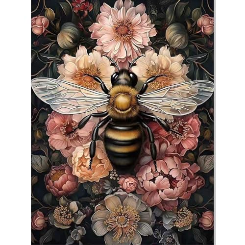 Malen Nach Zahlen Erwachsene Bienen, Anfänger DIY Handgemalt Ölgemälde Kit, Paint by Numbers für Home Wand Dekor Ohne Rahmen 40X50CM von HLEIUKT