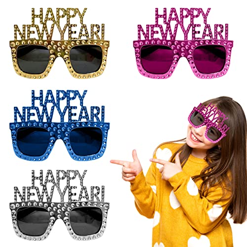 HLFMQZEI Frohes Neues Jahr Brille,Silvester Brille 2023 Brille,4 Stücke Neujahr Party Brille,Happy New Year Brillen - für 2023 Neujahr Party, Foto-Requisiten, Party Gastgeschenk Mitgebsel von HLFMQZEI