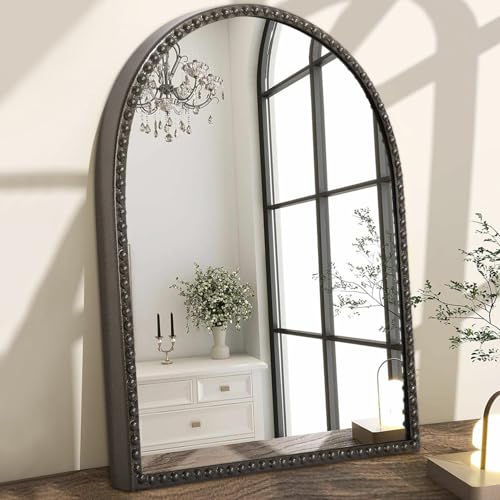 HLFMVWE Bogen-Wandspiegel, 50,8 x 40,6 cm, gewölbter Spiegel für Badezimmer, Vintage-Stil, Metallperlen, dekorativer Spiegel für Schlafzimmer, Akzent, Wohnzimmer, Schminktisch, Eingangsbereich, groß von HLFMVWE