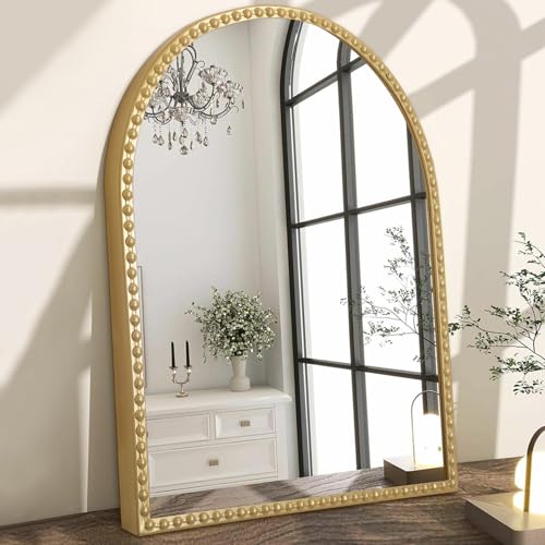 HLFMVWE Gewölbter Spiegel für Badezimmer, groß, 50,8 x 40,6 cm, Bogen-Wandspiegel, Metallperlen, dekorativer Spiegel für Schminktisch, Schlafzimmer, Wohnzimmer, Eingangsbereich HLFMVWE Gewölbter Spiegel für Badezimmer, groß, 50,8 x 40,6 cm, Bogen-Wandspiegel, Metallperlen, dekorativer Spiegel für Schminktisch, Schlafzimmer, Wohnzimmer, Eingangsbereich von HLFMVWE