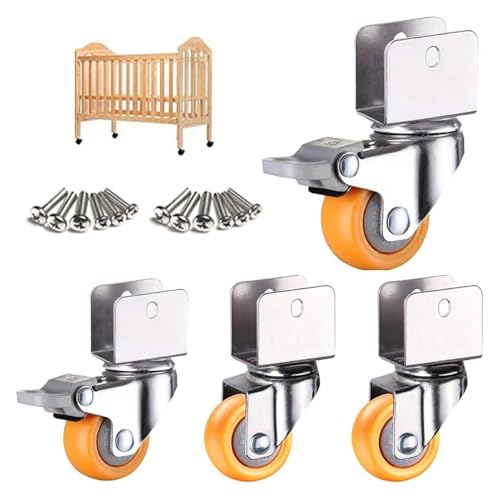 1,5 Zoll 38 mm Lenkrollen aus Nylon, U-Bügel und U-Klemme oben, 360° drehbare Universalrolle, 4 Stück, Gelb(Swivel+brake,22mm) von HLHLH
