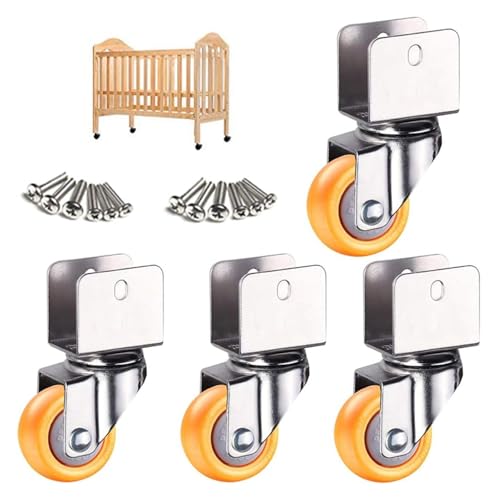 1,5 Zoll 38 mm Lenkrollen aus Nylon, U-Bügel und U-Klemme oben, 360° drehbare Universalrolle, 4 Stück, Gelb(Swivel,18mm) von HLHLH