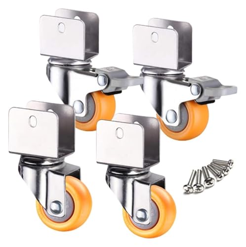 4 Stück Nylon-Möbelrollen for Kinderbetten, 1,5-Zoll-Rad, drehbare Universal-Lenkbremsrolle mit U-Klemme oben, Tragkraft 60 kg, mit Schrauben(2swivel+2brake,18mm/0.7in) von HLHLH