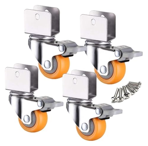 4 Stück Nylon-Möbelrollen for Kinderbetten, 1,5-Zoll-Rad, drehbare Universal-Lenkbremsrolle mit U-Klemme oben, Tragkraft 60 kg, mit Schrauben(4brake,16mm/0.63in) von HLHLH