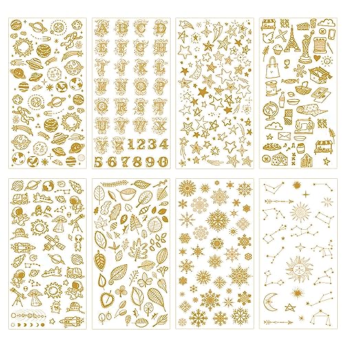 HLIWS 8 Blätter Gold Glitter selbstklebende Alphabet Sticker, Geschenk Alphabet Sticker, Stamping Prozess, für Scrapbooking, Fotos, DIY Crafts (8 Arten) von HLIWS