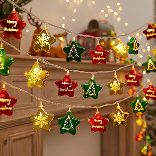 Christbaumbeleuchtung mit Ring, Weihnachten Schneeflocke Lichterketten, LED Lichterkette Außen weihnachtsbaum lichter mit Sterne Wasserdichte für Innen-Außen-Hochzeitsfeier (B,1,5 Meter 10 Lichter) von HLJS