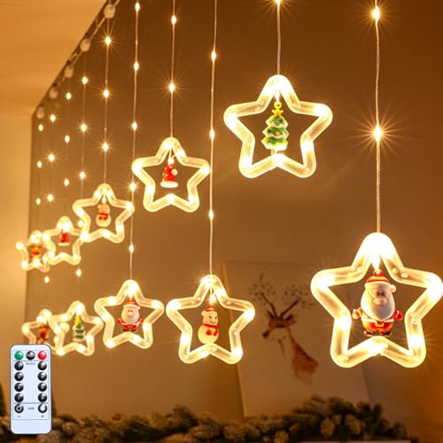 HLJS Weihnachtsbeleuchtung Fenster, LED Sterne Weihnachtsbeleuchtung, LED Weihnachtsbeleuchtung Fensterdeko Vorhang, LED Fenster Lichterkette USB, Fensterbeleuchtung Weihnachten (B) von HLJS