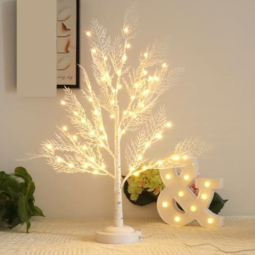 LED Lichterketten-Baum, 60 LEDs Funkelnde Baum-Lichterkette, 55,9 cm Birkenbaum-Lampe, batterie- und USB-betrieben, 6 Stunden Timer-Funktion mit 8 Beleuchtungsmodi für Heimdekoration (Warmes Licht) von HLJS