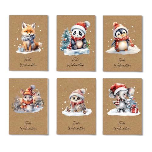 Weihnachtskarten mit Umschlag Set (20 Stück) - 10 Tiermotive, je 2 Stück - A6 Klappkarten - christmas cards - Lustige Weihnachtskarten zum Versenden von Wünschen an Ihre Familienmitglieder von HLLMploy