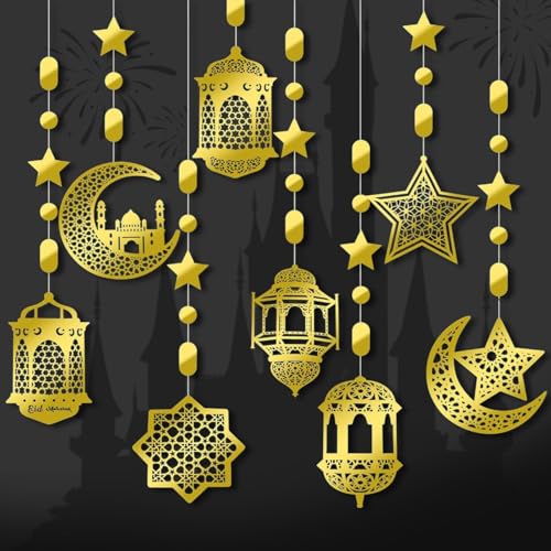 Eid Mubarak Dekorationsset, wiederverwendbare goldene Eid-Dekorationen für Zuhause, Stern, Mond, hängende Luftschlangen, Ramadan-Dekoration, Ramadan-Dekoration für Zuhause, Outdoor, Islam-Festival Eid Mubarak Dekorationsset, wiederverwendbare goldene Eid-Dekorationen für Zuhause, Stern, Mond, hängende Luftschlangen, Ramadan-Dekoration, Ramadan-Dekoration für Zuhause, Outdoor, Islam-Festival von HLMYER