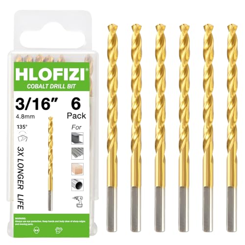 HLOFIZI 1/16 Zoll Kobaltbohrer (6 Stück), Titan-Spiralbohrer für Metall, Edelstahl, Gusseisen und Holz von HLOFIZI