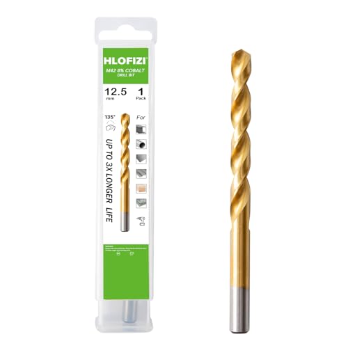 HLOFIZI 12,5 mm Kobalt M42 Bohrer (1 Pack), Titan-Spiralbohrer für Metall, Edelstahl, Gusseisen und Holz von HLOFIZI