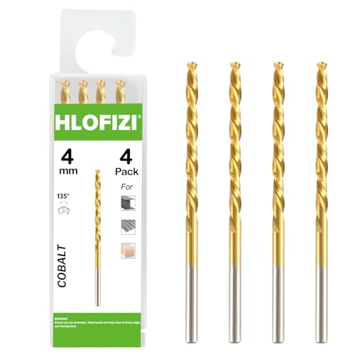 HLOFIZI 4 mm Kobalt M42 Bohrer (4 Stück), Titan-Spiralbohrer für Metall, Edelstahl, Gusseisen und Holz von HLOFIZI