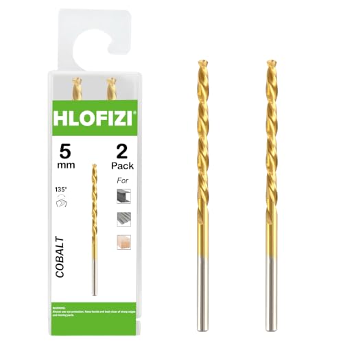 HLOFIZI 5 mm Kobalt M42 Bohrer (2 Stück), Titan-Spiralbohrer für Metall, Edelstahl, Gusseisen und Holz von HLOFIZI