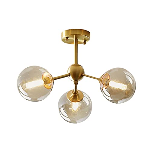 HLRTBCN Kronleuchter Messing 3-flammig Pendelleuchte Messing gebürstet Gold Moderne lineare Deckenleuchte für Schlafzimmer Wohnzimmer Flur Elegantes Glas Metall Design von HLRTBCN