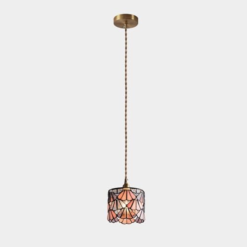 HLRTBCN Moderne Messing Kronleuchter Kunst Tiffany Pendelleuchte Pendelleuchte Retro Bunte Zylinder Wassermuster Glasdecke Leuchte Kücheninsel Modern Nordisch von HLRTBCN