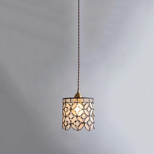 HLRTBCN Moderne Messing Kronleuchter Kunst Tiffany Pendelleuchte Pendelleuchte Retro Bunte Zylinder Wassermuster Glasdecke Leuchte Kücheninsel Modern Nordisch von HLRTBCN
