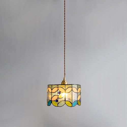 HLRTBCN Tiffany Art Moderne Messing Kronleuchter Retro Bunte Glas Pendelleuchte Bunte Zylinder Wasserförmige Glas Deckenleuchte Kücheninsel Deckenleuchte von HLRTBCN