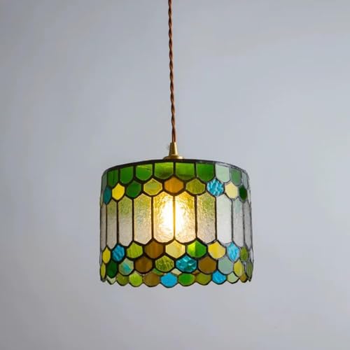 HLRTBCN Tiffany Art Moderne Messing Kronleuchter Retro Bunte Glas Pendelleuchte Bunte Zylinder Wasserförmige Glas Deckenleuchte Kücheninsel Deckenleuchte von HLRTBCN