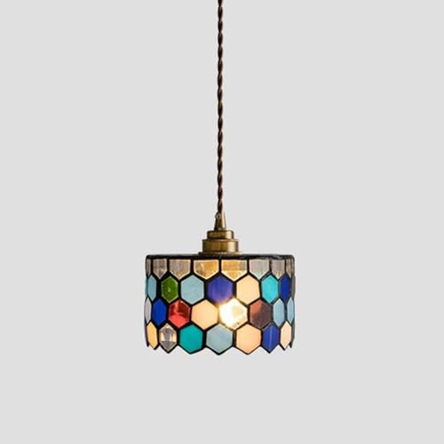 HLRTBCN Tiffany Art Moderne Messing Kronleuchter Retro Bunte Glas Pendelleuchte Bunte Zylinder Wasserförmige Glas Deckenleuchte Kücheninsel Deckenleuchte von HLRTBCN