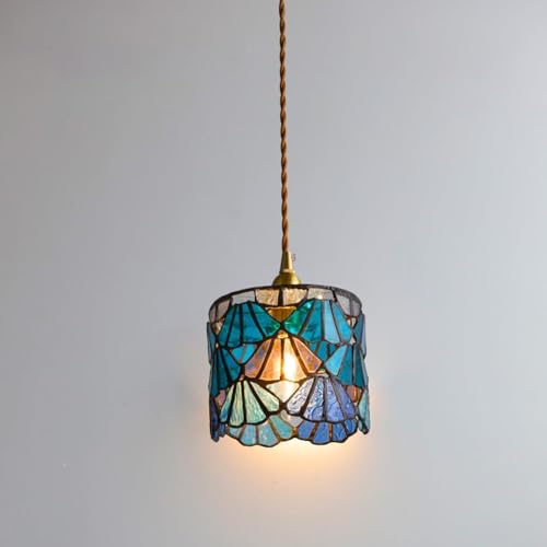 HLRTBCN Tiffany Art Moderne Messing Kronleuchter Retro Bunte Glas Pendelleuchte Bunte Zylinder Wasserförmige Glas Deckenleuchte Kücheninsel Deckenleuchte von HLRTBCN