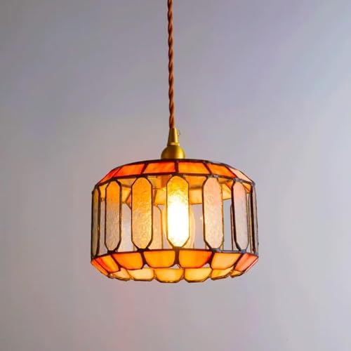 HLRTBCN Tiffany Art Moderne Messing Kronleuchter Retro Bunte Glas Pendelleuchte Bunte Zylinder Wasserförmige Glas Deckenleuchte Kücheninsel Deckenleuchte von HLRTBCN