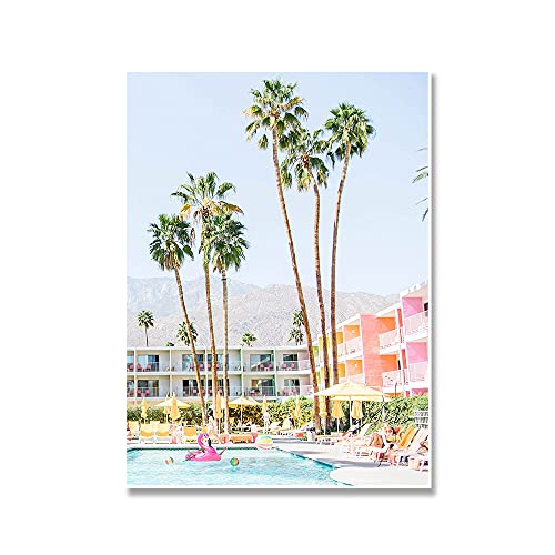 HLSHOE Tropischer Baum Leinwand Drucke Saguaro Hotel Poster Palm Springs Landschaftsmalerei Wandkunst Bilder Wohnkultur Für Wohnzimmer (Color : B, Size : 60x90cm No Frame) von HLSHOE