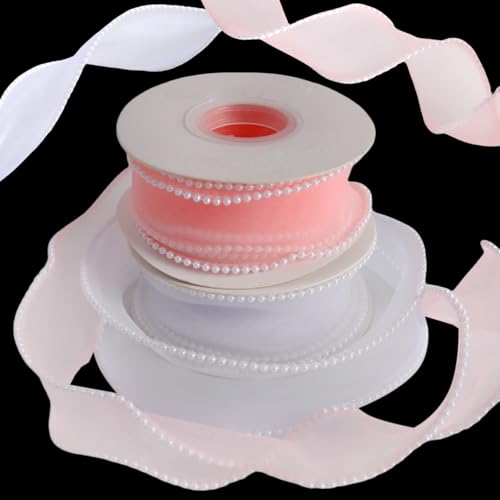 HLTOO 9,1 m rosa und weißes transparentes Band mit Perlenrändern, Drahtband, für Blumensträuße, Blumenverpackungen, Weihnachtsbaum, Kränze, Geschenkverpackungen, Hochzeits-Brautparty-Dekor HLTOO 9,1 m rosa und weißes transparentes Band mit Perlenrändern, Drahtband, für Blumensträuße, Blumenverpackungen, Weihnachtsbaum, Kränze, Geschenkverpackungen, Hochzeits-Brautparty-Dekor von HLTOO
