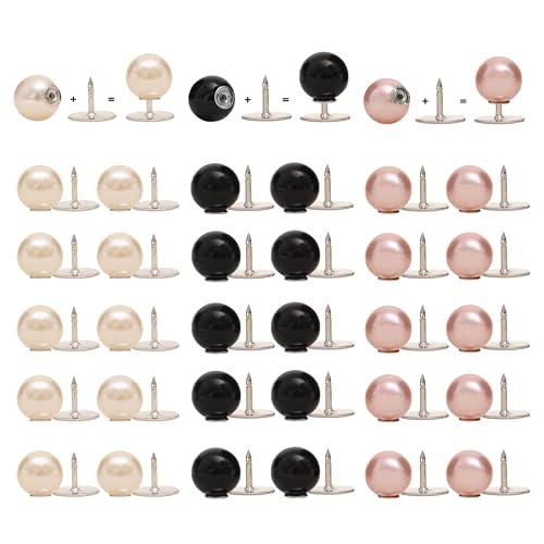 HLTOO Perlenknöpfe, 10 mm, keine Notwendigkeit zu nähen, abnehmbare Perlenbrosche, wiederverwendbare Sicherheitsnadeln für Kleidung, Hemd, Bluse, Kleid, Pullover, Schal und Jacken (schwarz, weiß, rosa von HLTOO