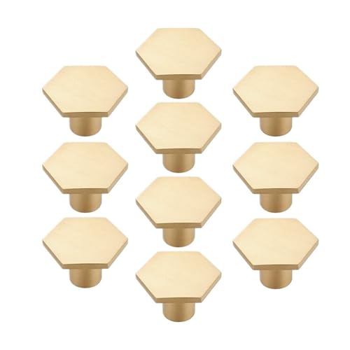 HLXDZ KnöPfe FüR SchräNke 10 Stück Messing-Schrankgriffe, Goldene Schubladenknöpfe, Sechseckige Knöpfe for Moderne Küchenschränke, Schlafzimmertische (mit Schrauben) Bequemer Griff von HLXDZ