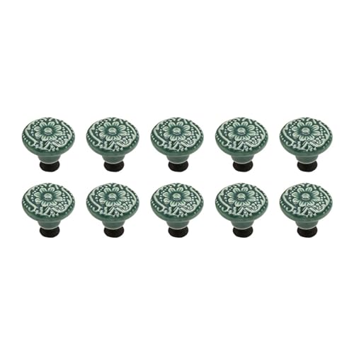 HLXDZ KnöPfe FüR SchräNke 10 Stück Möbelbeschläge Im Vintage-Stil for Zuhause, Relief-Design, Schrankgriffe, Schubladenknöpfe, Antike Türgriffe Aus Keramik, Schrank Bequemer Griff(Green) von HLXDZ