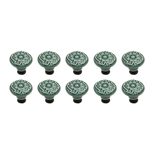 HLXDZ KnöPfe FüR SchräNke 10 Stück Schubladenknöpfe Badezimmer Küche for Zuhause Schrankgriffe Relief Design Schrank Möbel Hardware Tür Vintage Griffe Bequemer Griff(Green) von HLXDZ