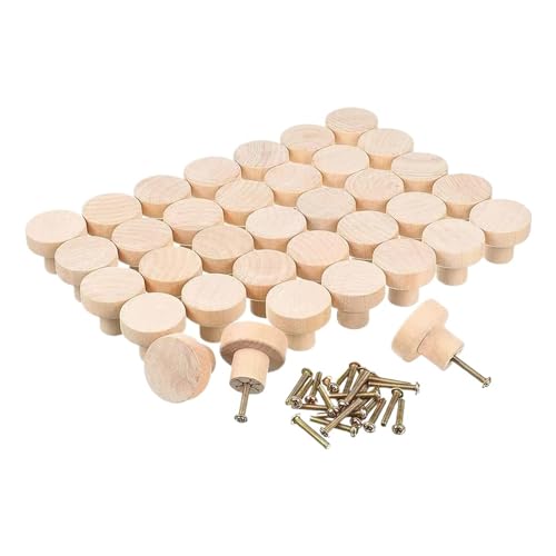 HLXDZ KnöPfe FüR SchräNke 26 Stück Runde Holzschrankknöpfe, Holzschrank, Möbel, Schubladengriffe, Griffe Mit Schrauben for Kleiderschrank, Kommode, Schrank Bequemer Griff(40mm B) von HLXDZ