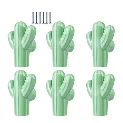 HLXDZ KnöPfe FüR SchräNke 6 Stück Kinder-Kaktusform, Keramik-Türknauf, Möbelgriff, Schublade, Schrank, Küche, Ziehgriff Bequemer Griff(Green) von HLXDZ