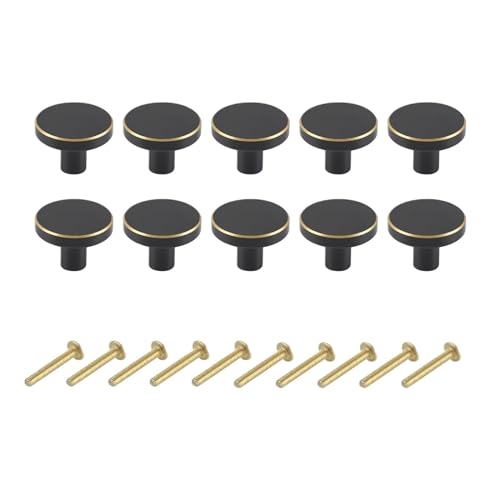 HLXDZ KnöPfe FüR SchräNke Runde Knöpfe Und Griffe Aus Schwarzem Messing for Küchenschubladen, Schränke, Kommoden, Möbel, 10 Stück Bequemer Griff(33x20mm) von HLXDZ