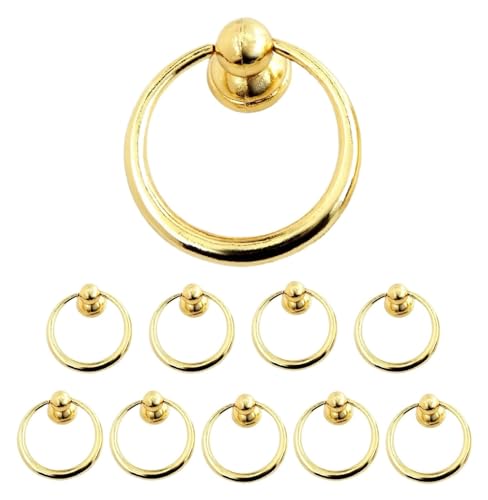 KnöPfe FüR SchräNke 10 Stück Ringknöpfe Mit Schrauben, Küchenschrank, Schubladengriff, Möbelbeschläge, Helles Chrom, Goldener Moderner Nordischer Schlichter Stil Bequemer Griff(Gold x 10pcs) von HLXDZ