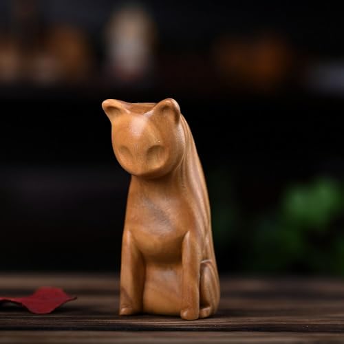 HLbshi Handgefertigte Holzfigur mit Ratten, Maus, Mäuse, Katzen, Tierstatue, Skulptur, Schreibtisch, Büro, Heimdekoration, Geschenk (Katze) von HLbshi