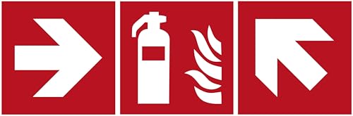3x Folienaufkleber Brandschutzzeichen "Feuerlöscher" + Richtungspfeile "rechts-links" & "Treppe" nach DIN EN ISO 7010-10,5 x 10,5 cm von HM Arbeitsmedizin