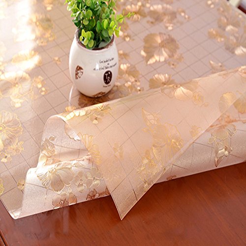 HM&DX Gefrostet Transparent Tischdecken Wasserdicht PVC Tabelle beschützer Abwaschbar Weiches Durchsichtige Tisch Decken Tuch Abdeckung für Kaffee, wohnküche-Gold 80x120cm(31x47inch) von HM&DX