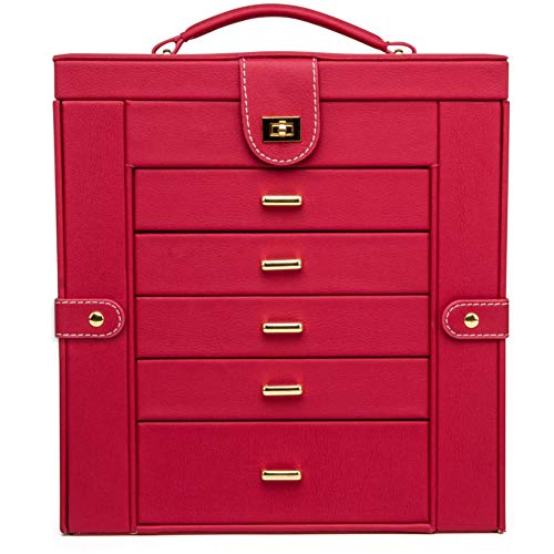 HM&DX Leder Schmuckkästchen Spiegel, Große Kapazität Aufbewahrungsbox Für Schmuck Mit Griff Schubladen Funktionale Schmuckschatulle Für Mädchen Damen-rot HM&DX Leder Schmuckkästchen Spiegel, Große Kapazität Aufbewahrungsbox Für Schmuck Mit Griff Schubladen Funktionale Schmuckschatulle Für Mädchen Damen-rot von HM&DX