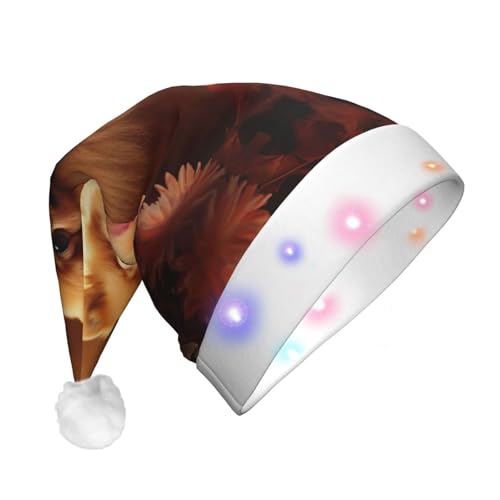HMBGFW Leuchtender Weihnachtshut mit Blumen und niedlichem Welpen, langer Weihnachtshut für Erwachsene mit LED-Beleuchtung, fröhlicher Weihnachtshut für festliche Anlässe HMBGFW Leuchtender Weihnachtshut mit Blumen und niedlichem Welpen, langer Weihnachtshut für Erwachsene mit LED-Beleuchtung, fröhlicher Weihnachtshut für festliche Anlässe von HMBGFW