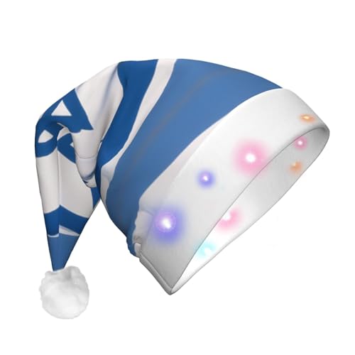 HMBGFW Leuchtender Weihnachtshut mit israelischer Flagge – langer Weihnachtshut für Erwachsene mit LED-Beleuchtung – fröhlicher Weihnachtshut für festliche Anlässe von HMBGFW