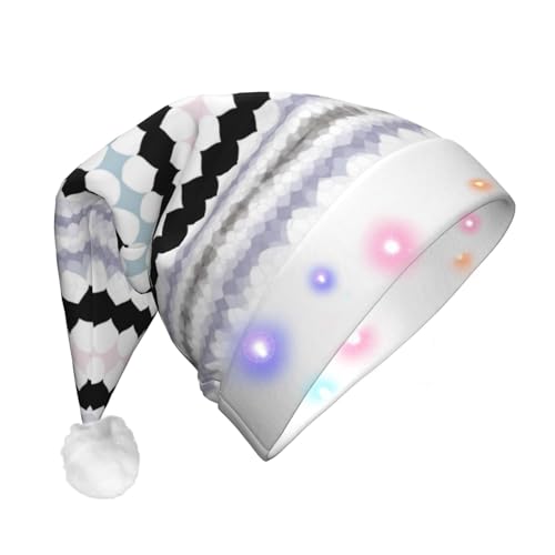 HMBGFW Weihnachtshut, leuchtend, Puzzle, schwarz und weiß, langer Weihnachtshut für Erwachsene mit LED-Beleuchtung, fröhlicher Weihnachtshut für festliche Anlässe von HMBGFW