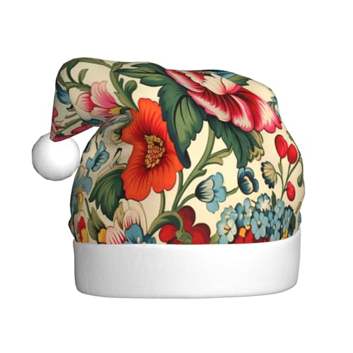 Weihnachtsmütze mit bunten Blumen, Weihnachtsmannmützen für Erwachsene, Samt, bequeme Mütze für Neujahr, festliche Party von HMBGFW