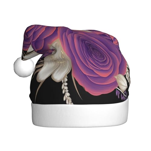 Weihnachtsmütze mit lila und weißen Blumen, Weihnachtsmannmützen für Erwachsene, Samt, bequem, für Neujahrsparty von HMBGFW