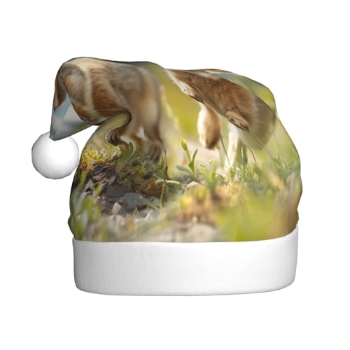 Weihnachtsmütze mit zwei laufenden Kaninchen, Weihnachtsmannmützen für Erwachsene, Samt, bequem, für Neujahrsparty von HMBGFW
