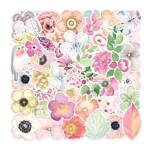 HMCEY 100 Stück Aufkleber Selbstklebend Blumen,Blumensticker zum Aufkleben,Wasserfeste Aufkleber Scrapbooking,Fotoalbum Sticker Pflanzen,Stickers Aesthetic Flowers,Aufklebers Pflanzen Dekorative von HMCEY