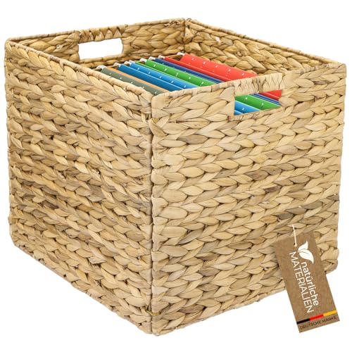 HMF Aufbewahrungskorb passend für Kallax für DIN A4 Hängeregister, Korb geflochten aus Wasserhyazinthe | 33 x 38 x 32 cm von HMF